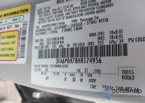 2017 Ford Fusion Se из США, поврежденный, VIN 3FA6P0H78HR174956